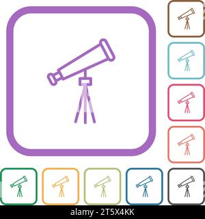 Space telescope outline simple icons in color rounded square frames on white background Stock Vector