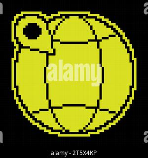 Globe with checkpoint mark pixel silhouette icon. Navigation on map using GPS system. Simple black and yellow vector Stock Vector