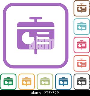 Business presentation simple icons in color rounded square frames on white background Stock Vector