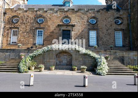 Lumley Castle is a 14th-century quadrangular castle at Chester-le-Street in the North of England, Stock Photo