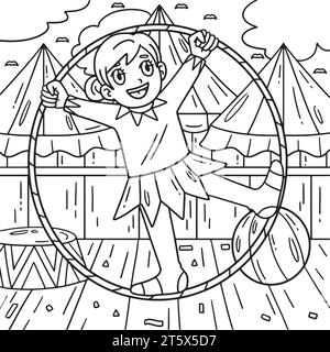 Circus Female Acrobat Coloring Page Illustration Stock Vector Image ...