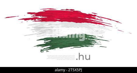 Hungary flag. Brush strokes, grunge. Stripes colors of the hungarian flag on a white background. Vector design national poster, template, place Stock Vector