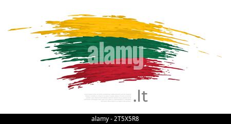 Lithuania flag. Brush strokes, grunge. Stripes colors of the lithuanian flag on a white background. Vector design national poster, template Stock Vector
