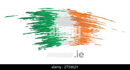 Republic of ireland flag. Brush strokes, grunge. Stripes colors of irish flag on a white background. Vector design national poster, template Stock Vector