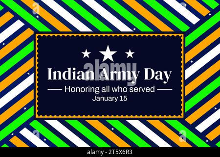 Indian Army Day wallpaper with colorful shapes and typography in the center. Stock Photo