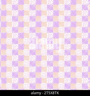 Cute pastel tablecloth gingham Vector Pattern. Hand drawn doodle checker background. Cottagecore Garden design. Homestead Farmhouse Summer Graphic Bac Stock Vector