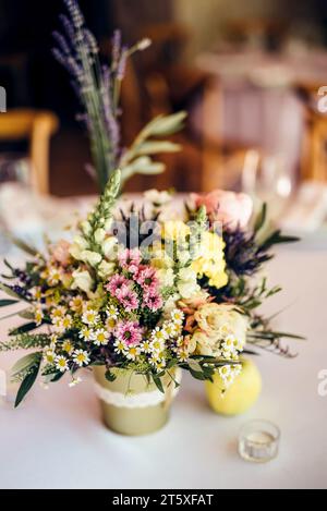 Wedding table decoration with flowers Stock Photo