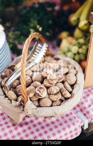 Marble cookies in wooden basket Stock Photo