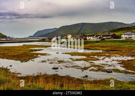 Skarsvåg is a village along the northern coast of the island of Magerøya and is the northernmost fishing village in the world. Nordkapp, Troms og Finn Stock Photo