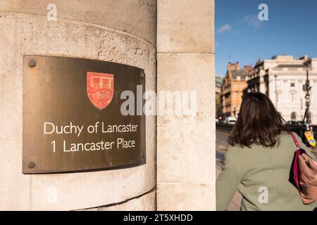 Brass plaque on Brettenham House, Duchy of Lancaster, 1 Lancaster Place, London, WC2, England, U.K. Stock Photo
