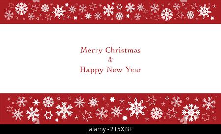 Merry Christmas and Happy New Year white blank presentation deck background with winter snowflakes on red header and footerPrint Stock Vector