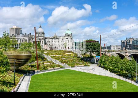 St Mark's Church and His Majesty's Theatre on Rosemount Viaduct.  From the Union Terrace Gardens, Aberdeen, Scotland, UK Stock Photo