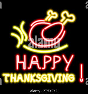 Happy Thanksgiving neon sign on black background.  Stock Vector