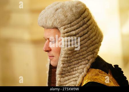 Justice Secretary Alex Chalk arrives at the Sovereign's Entrance to the Palace of Westminster ahead of the State Opening of Parliament in the House of Lords, London. Picture date: Tuesday November 7, 2023. Stock Photo