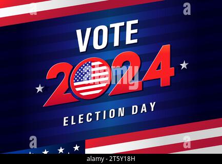 Vote 2024, election day USA. US debate voting poster. Vote 2024 in United States, banner design with flags. Political election campaign Stock Vector