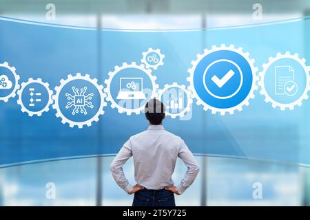 Automation for business process workflow and productivity improvement. Robotic process automation and business process management. AI technology, inno Stock Photo