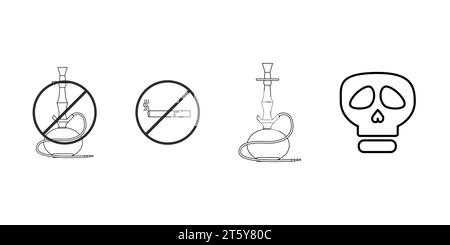 Hookah black color icons and ban smoking. Stock Vector