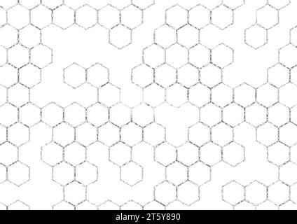 Hexagonal background with blank spaces. Cells with gray scale borders and rounded wire frames. Stock Photo