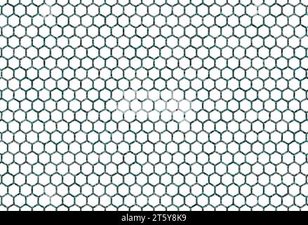 Image with hexagonal white background. Border of cells with red, black and blue rounded wide wire shapes on pattern of hexagons. White cell interior w Stock Photo