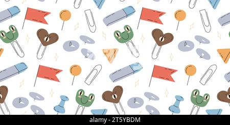 pattern with childrens paper clips paper clip frog Stock Vector