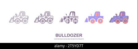 Bulldozer icon. Heavy tracked tractor with blade. Vector simple flat graphic illustration. The isolated object on a white background. Stock Vector