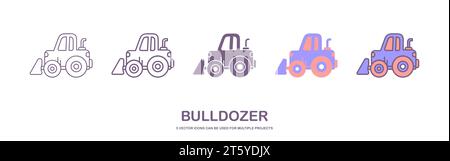Bulldozer icon. Heavy tracked tractor with blade. Vector simple flat graphic illustration. The isolated object on a white background. Stock Vector