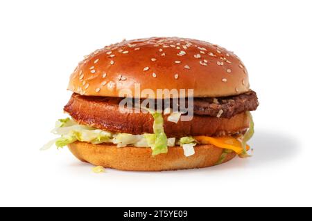 Hamburger close up isolated on white background Stock Photo