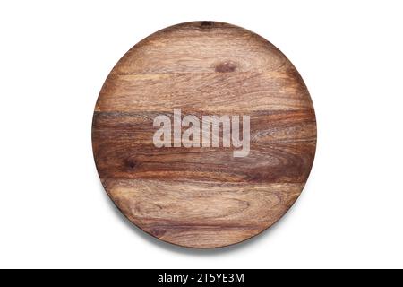 Wooden dish made of beech wood isolated on a white background. View from above Stock Photo