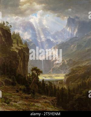 Albert Bierstadt, Rocky Mountains, Lander’s Peak, landscape painting in oil on linen, 1863 Stock Photo