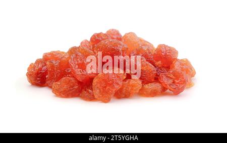 Heap of dried ripe berries cherries isolated on white. Stock Photo