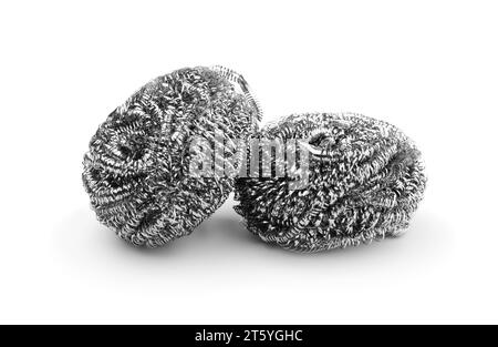 Two metal dish sponges isolated on white. Stock Photo