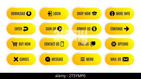 Gradient action buttons. Submit message, continue, contact us. Game navigation ui design. Vector gradient Stock Vector