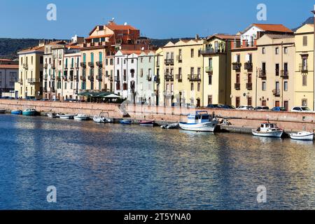 Houses in the old town centre on the banks of the river Temo, Bosa, Oristano, Sardinia, Italy Stock Photo