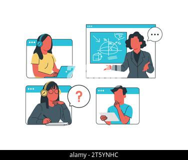 Online education, remote learning concept. Vector illustration in flat style. Stock Vector