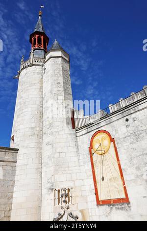 Historic Town Hall of La Rochelle, Hotel de Ville, Belfry and Sundial, Department of Charente-Maritime, France Stock Photo