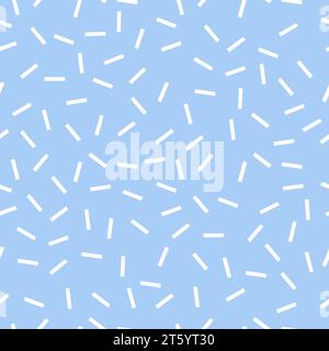 Abstract dash confetti pattern. Minimal seamless vector chaotic dashes pattern. White on blue. Stock Vector