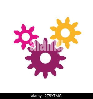 Simple colorful cogwheel vector illustration. Three cog wheel gears - mechanical engineering technology. Useful for software settings or configuration Stock Vector