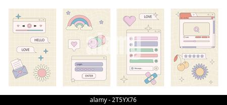 Stories template, retro browser computer window Stock Vector