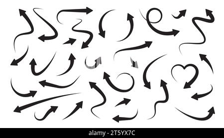 Arrows icons set. Curly, straight and twisted shapes. Different arrow collection. Design elements. Vector Stock Vector