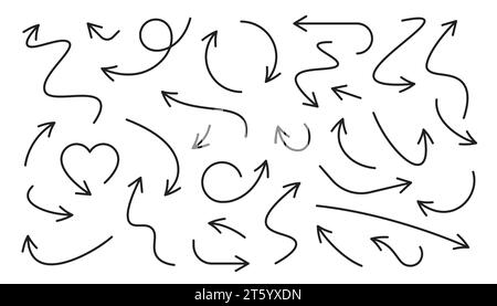 Arrows line icons set. Curly, straight and twisted shapes. Different arrow collection. Design elements. Vector Stock Vector