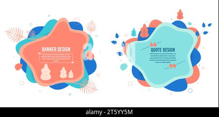 Abstract vector banners. Geometric liquid forms. Template bagdes with tree and leaf. Various colors modern vector Stock Vector