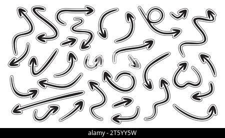 Arrows line icons set. Curly, straight and twisted shapes. Different arrows collection. Design elements. Vector Stock Vector