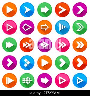 Arrow sign icon set. Circle shape buttons. Different arrows collection. Vector Stock Vector