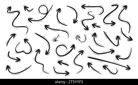 Arrows line icons set. Curly, straight and twisted shapes. Different arrows collection. Design elements. Vector Stock Vector