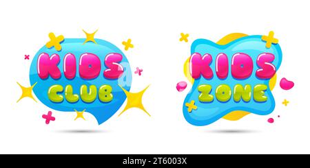 Kids club chat bubble. Kids playing zone icon. Kid games entertainment club badges. Vector Stock Vector