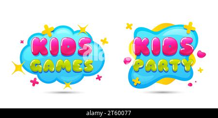 Kids party chat bubble. Kids playing zone icon. Kid games entertainment club badges. Vector Stock Vector
