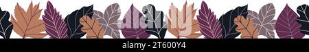 maple, oak, birch leaves. Seamless border with vector illustration in cozy autumn colors. Frame for scrapbooking, textile or book covers, wallpapers Stock Vector