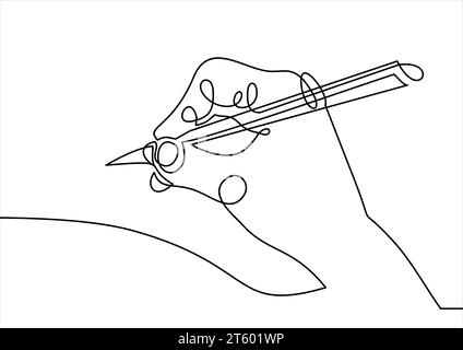 line drawing of hand holding a pen- continuous line drawing Stock Vector