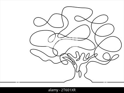 Tree logo continuous one line drawing of nature tree vector ...