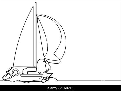 Continuous one line drawing of sailboat. Vector illustration Stock Vector